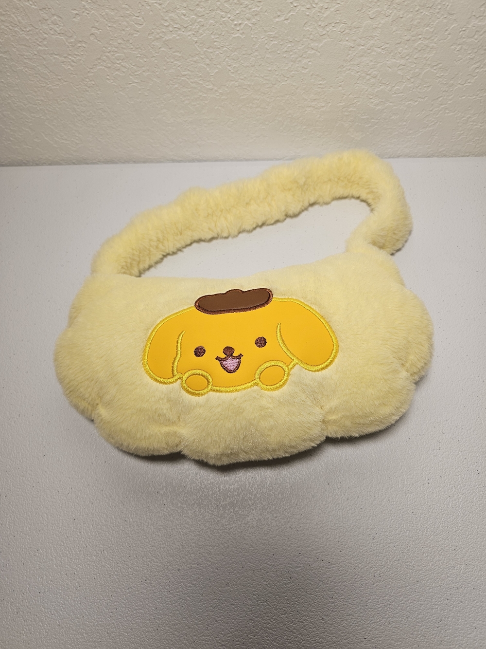 Sanrio Pompompurin Yellow Faux Fur Purse Handbag, Zipper Closure